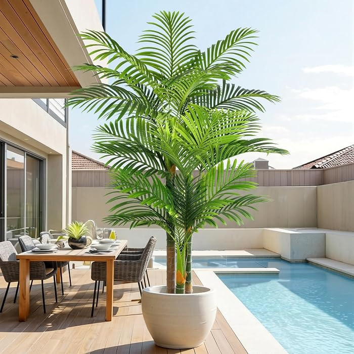 6ft Tall Triple Golden Cane Palm Artificial Tree Large Tropical Palm Tree UV Resistant Fake Plant... | Amazon (US)