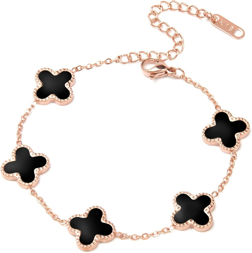 Dainty Gold Clover Bracelets for Women, 18K Gold Plated Lucky Clover Bracelet Adjustable Chain Br... | Amazon (US)