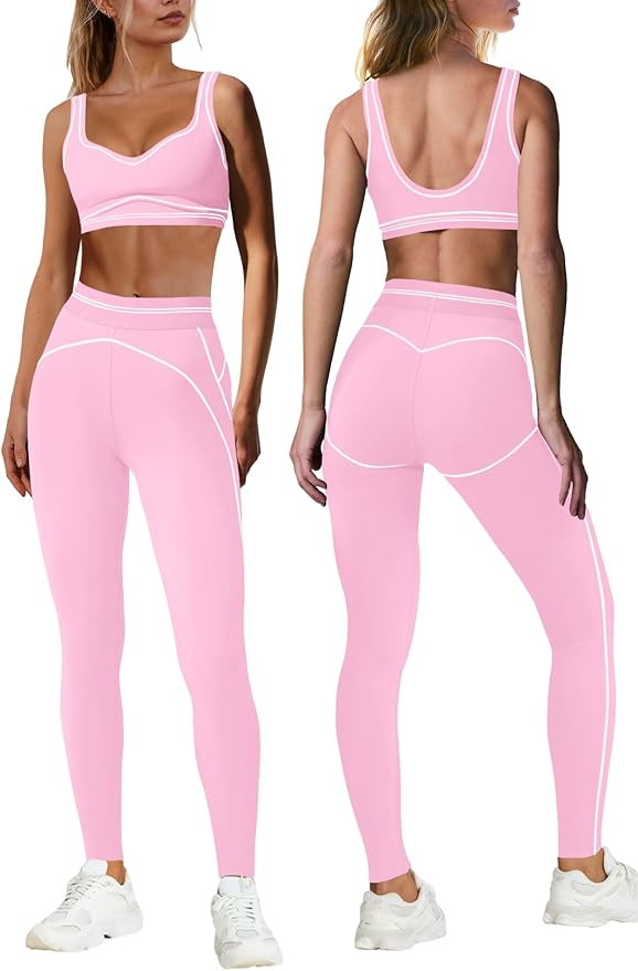 Nirovien Womens 2 Piece Workout Sets Athletic Yoga Sets Gym Outfits Butt Lifting Leggings and Spo... | Amazon (US)