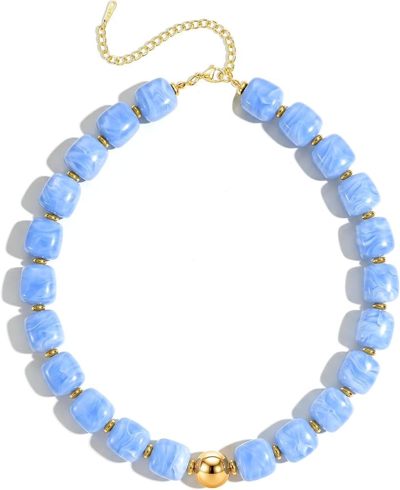 Chunky Beaded Necklaces for Women - Colorful Large Square Acrylic Beaded Necklace Boho Chunky Nec... | Amazon (US)