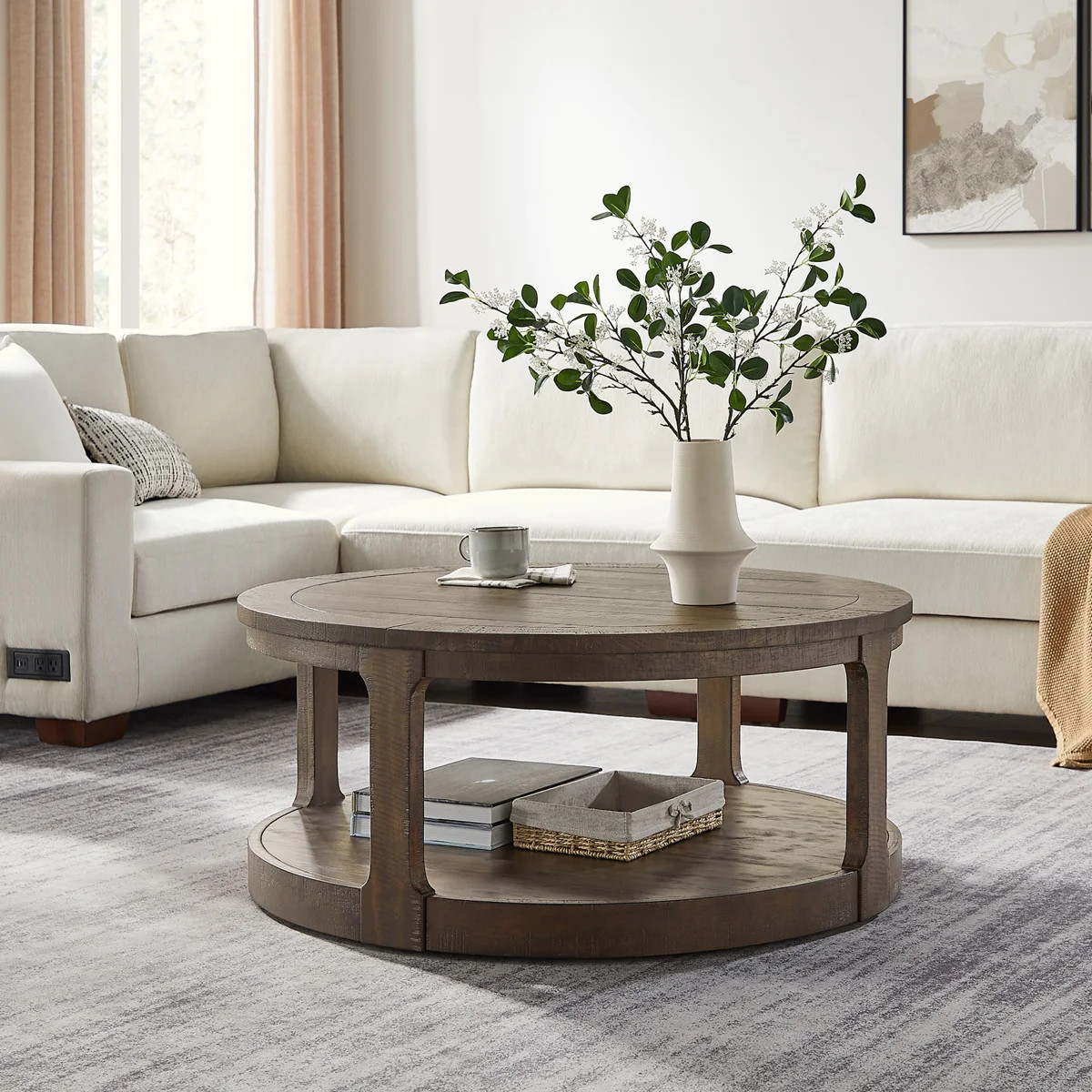 40Inch Large Curved 2 Tier Traditional Round Circle Wooden Center Coffee Table,Rounded Wooden Tab... | Wayfair North America