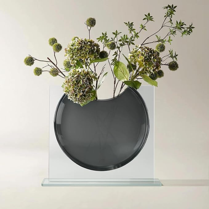 24" Ellipse Charcoal Glass Decorative Vase for Flowers | Modern Abstract Sculptural Decor, Negati... | Amazon (US)