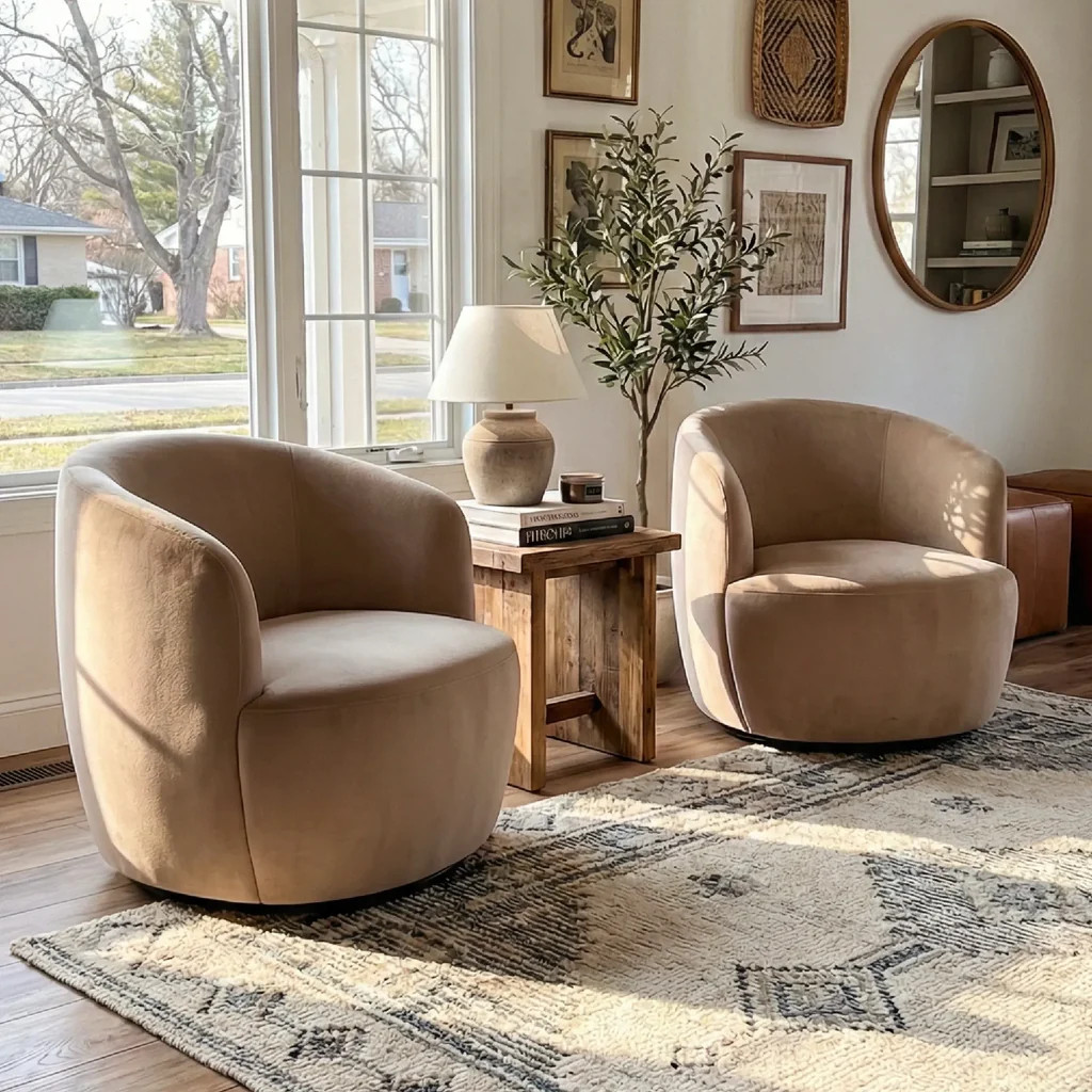 Bella Modern Small Velvet Swivel Barrel Chair (1-Piece) | Pop Maison