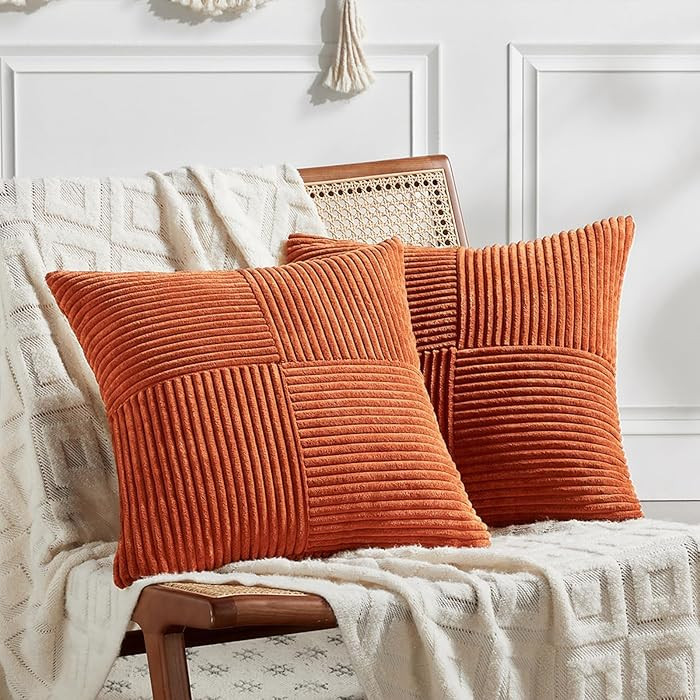 Fancy Homi Set of 2 Burnt Orange Decorative Throw Pillow Covers 18x18 Inch for Living Room Couch ... | Amazon (US)