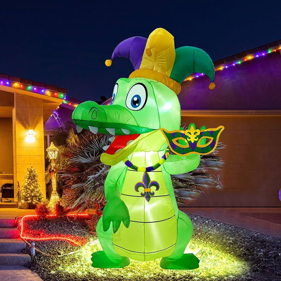 Shappy 6 ft Huge Mardi Gras Inflatable Decoration Alligator with Crown Necklace Mardi Gras Inflat... | Amazon (US)