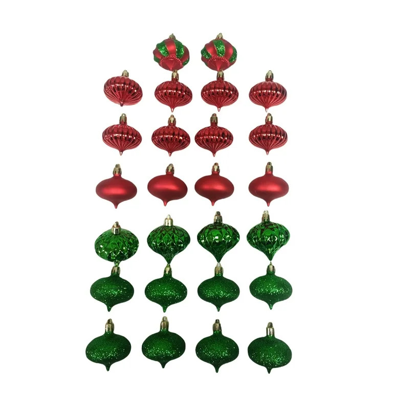 Red & Green 60mm Shatterproof Onion-Shaped Christmas Ornaments, 26 Count, by Holiday Time | Walmart (US)