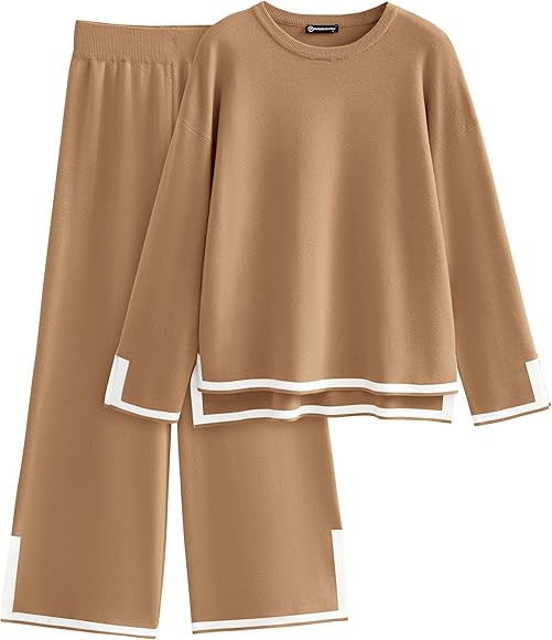 PRETTYGARDEN Women's 2 Piece Knit Sweater Set Casual Long Sleeve Pullover Wide Leg Pants Sweatsui... | Amazon (US)