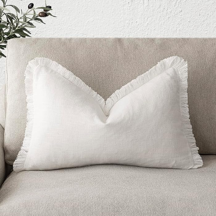 Foindtower Decorative Linen Fringe Lumbar Throw Pillow Covers Cozy Boho Farmhouse Cushion Cover w... | Amazon (US)
