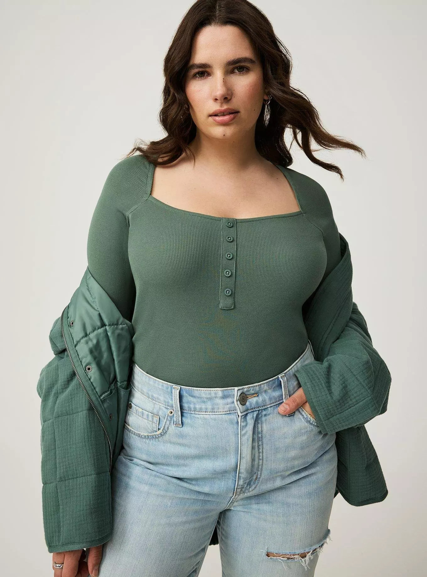 Ribbed Square Neck Henley | Torrid (US & Canada)