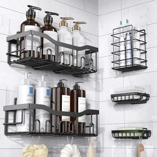 EUDELE Adhesive Shower Caddy, 5 Pack Rustproof Stainless Steel Bath Organizers With Large Capacit... | Amazon (US)
