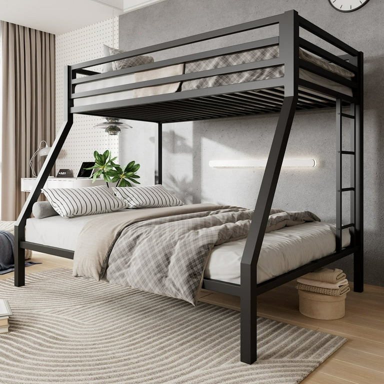 Amolife Twin over Full Size Metal Bunk Bed with Removable Ladder, Full-Length Guardrail, Black | Walmart (US)