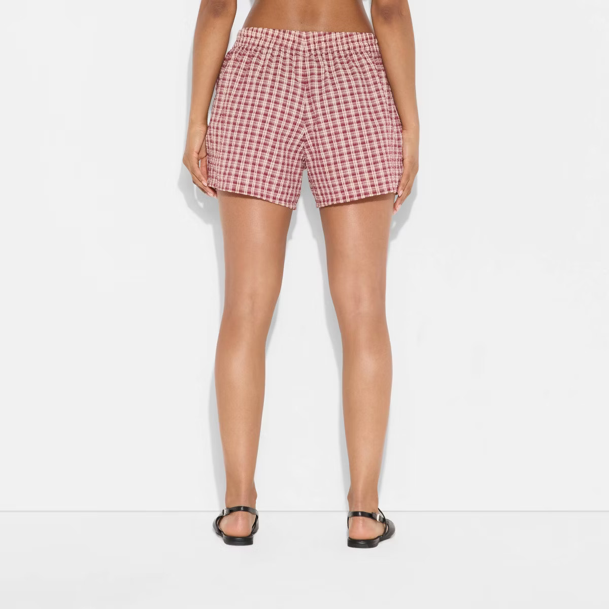 Women's Seersucker Plaid Flannel Graphic Boxer Shorts - Burgundy | Target