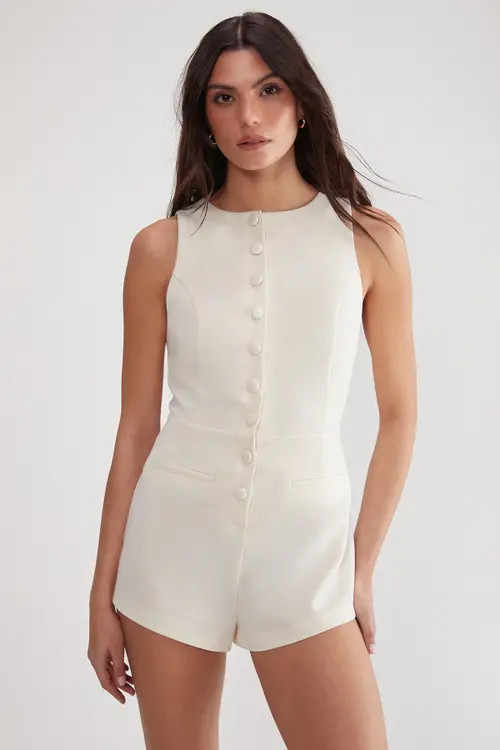 NASTY GAL Essentials Sleeveless Tailored Jumpsuit in Ivory at Nordstrom, Size 2 | Nordstrom
