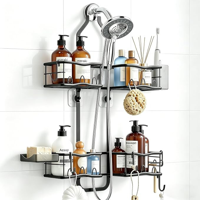 Shower Caddy Hanging Organizer Over Showerhead, Rustproof Black | 2-Tier No-Drill Hanging Shower ... | Amazon (US)