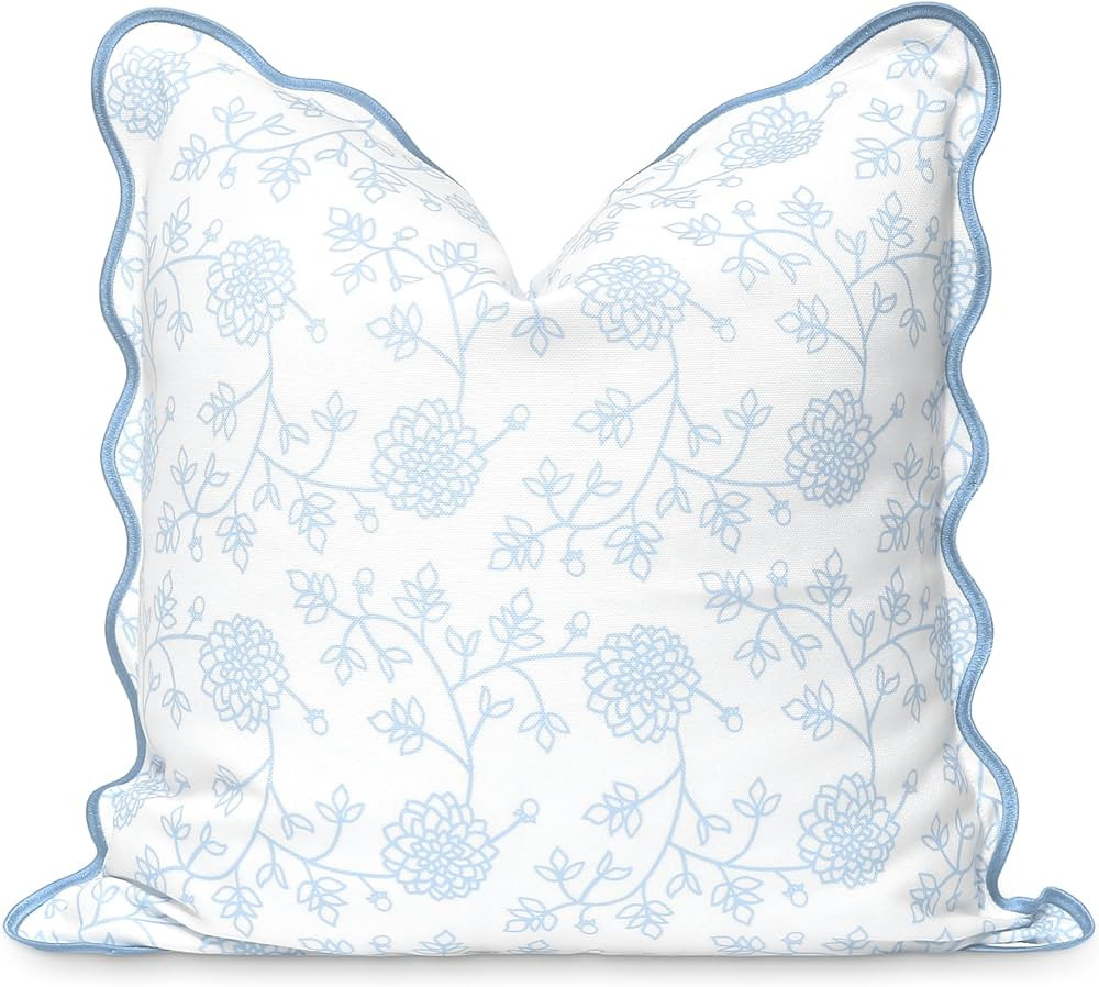 Hofdeco Premium Coastal Patio Indoor Outdoor Scalloped Throw Pillow Cover Only, 20"x20" Water Rep... | Amazon (US)