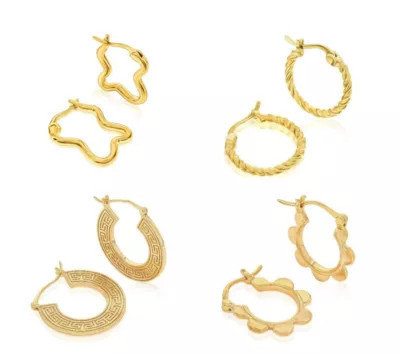 Donatello Gian Gold Hoop Bundle: Wavey Gold Hoops, Braided Gold Hoops, Greek Styled Hoops, Flower Designed Hoops, Yellow | Belk