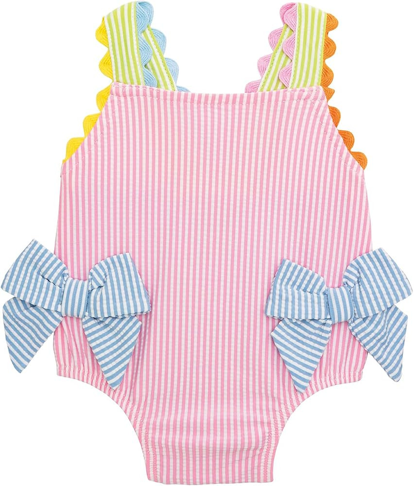 Mud Pie Baby Girl Baby Seersucker Bow One Piece Swimsuit | Amazon (US)