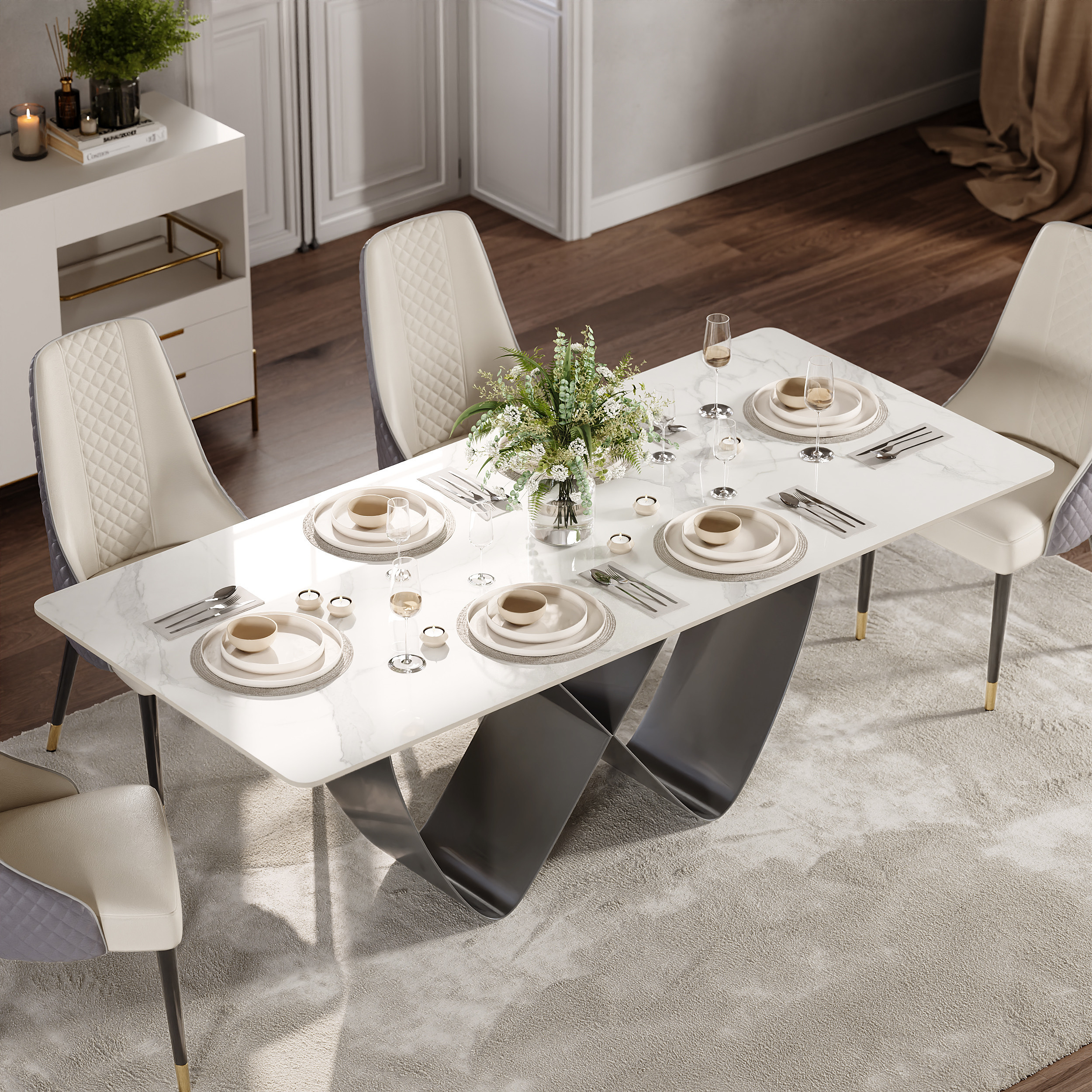 71"" Sintered Stone Rectangular Dining Table with Butterfly Base Seats 6-8 People | Homary