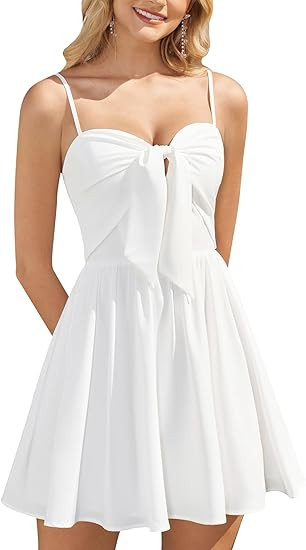 HTZMO Summer Floral Front Bow Tie Mini Dresses A Line Cute Graduation Casual Vacation Short Sundr... | Amazon (US)