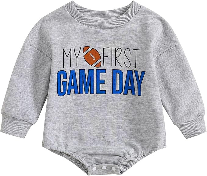 Kislio Newborn Baby Boy Clothes Football Sport Sweatshirt Romper Game Day Letter Print Sweater To... | Amazon (US)