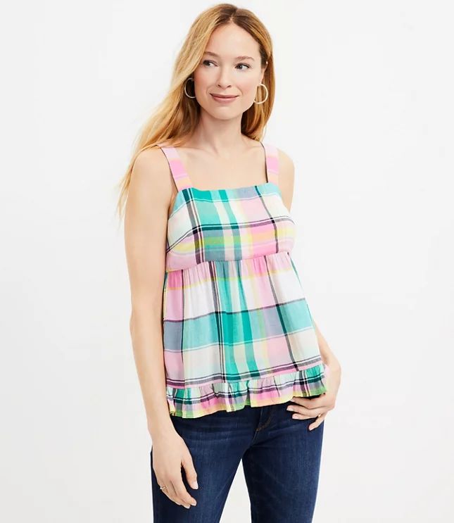 Plaid Tie Back Peplum Cami | LOFT