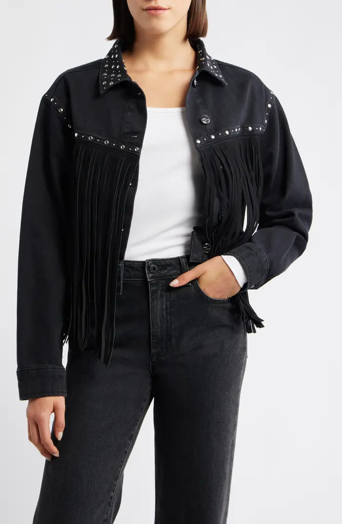 Jenna Smoke Fringe Stud Detail Denim Jacket | Nordstrom
