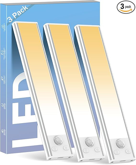 ASOKO Under Cabinet Lights Motion Sensor Light Indoor 3-Colors USB-C Rechargeable LED Closet Ligh... | Amazon (US)