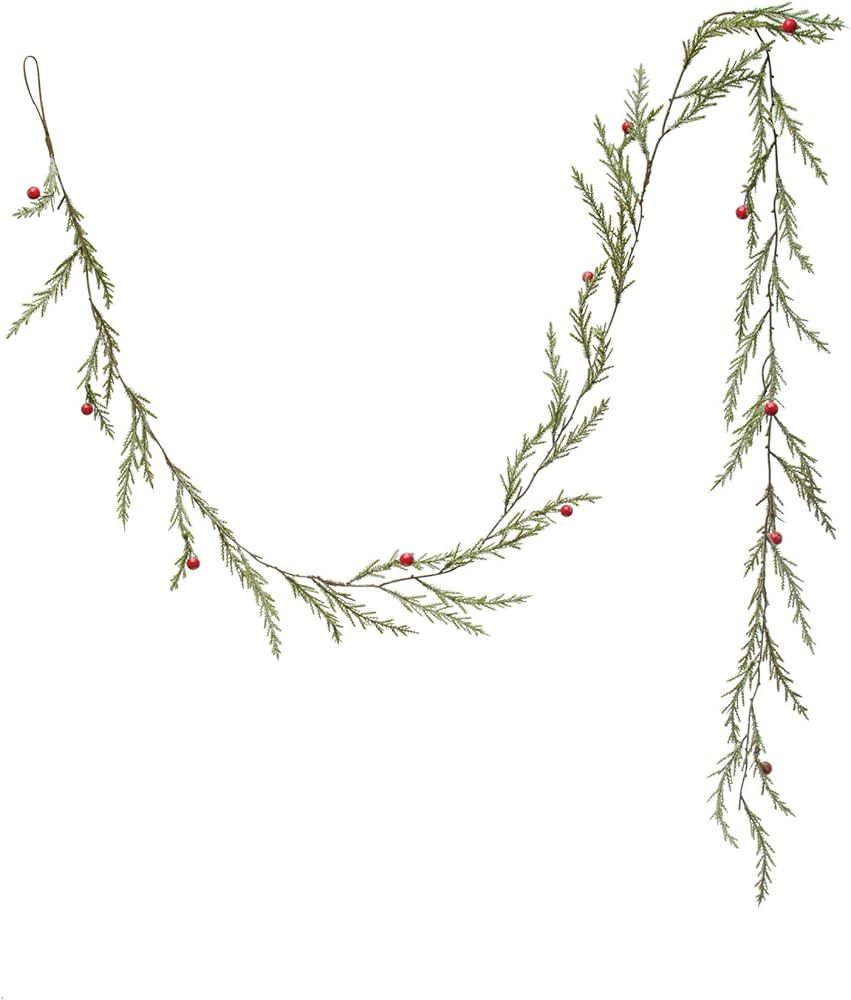 Creative Co-Op Faux Cedar Garland Berries, Green and Red | Amazon (US)