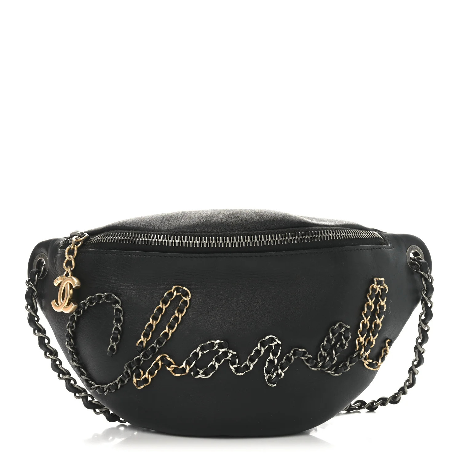 Chanel Calfskin Chain 20s Signe Waist Bag Black 1721344 | FASHIONPHILE (US)