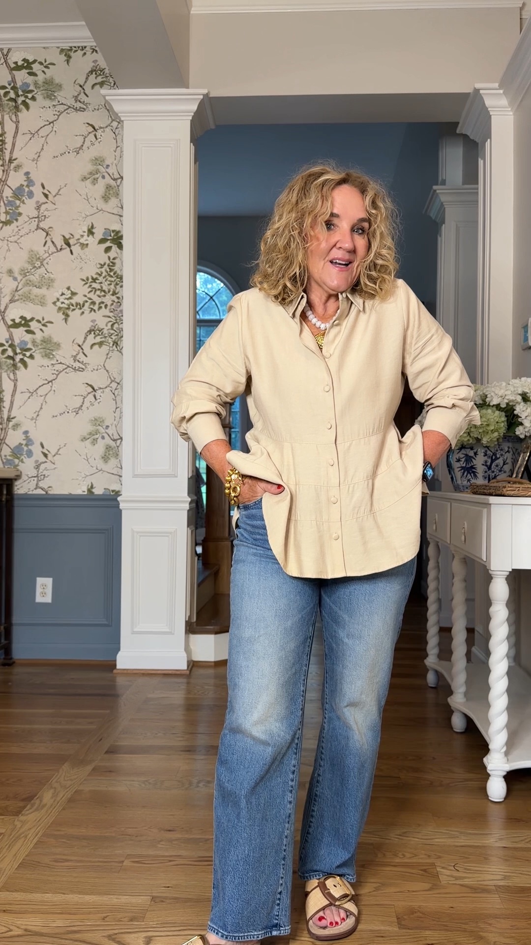 Top size medium 
Jeans I size up to a 30 not much stretch 
I’ll link a couple other jeans with similar silhouettes 
10% off my bag with code NANETTE
Summer tops peplum top premium denim

#LTKootd #LTKOver40 #LTKPetite