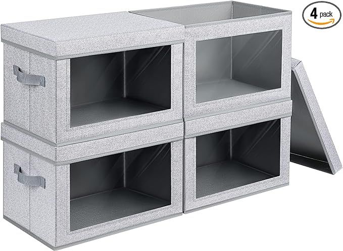 Homsorout Foldable Storage Bin, Storage Bins with Lid, Hand Pull Closet Organizer with Window, St... | Amazon (US)