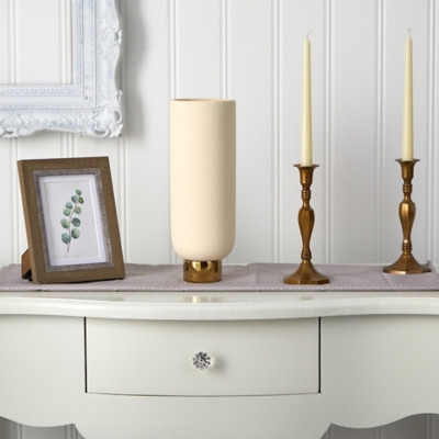 12.75" Elegance Ceramic Cylinder Vase with Gold Accents, White | Ashley