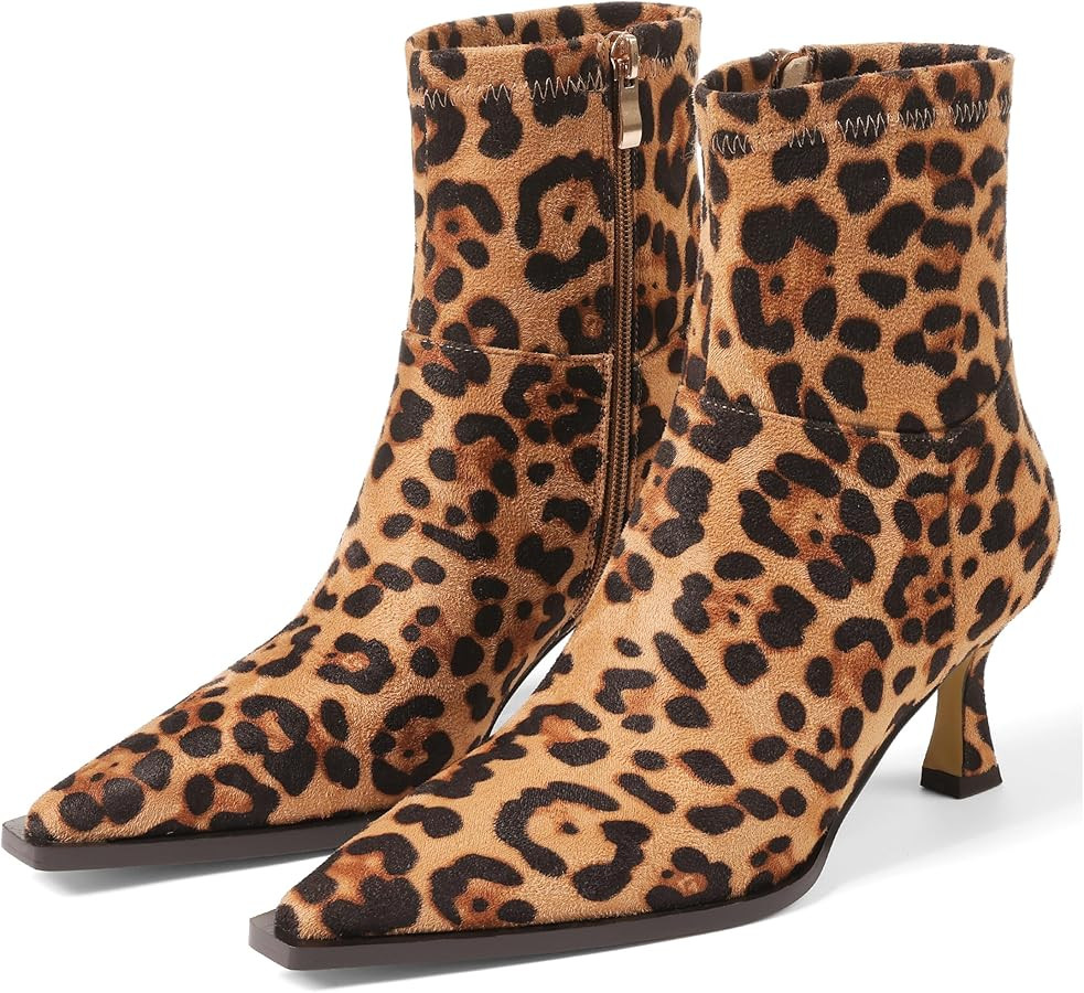 Womens Brown Suede Fall Boots with Side Zip, Ankle, Mid Calf, Pointed Toe, Kitten Heel, Dressy, S... | Amazon (US)