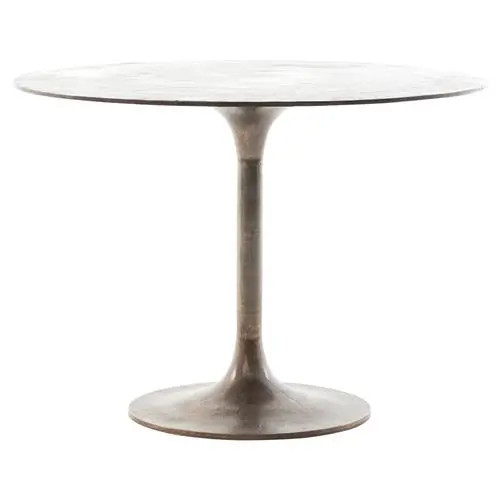 Mona Mid Century Antique Rustic Metal Tulip Dining Table - 42"W | Kathy Kuo Home