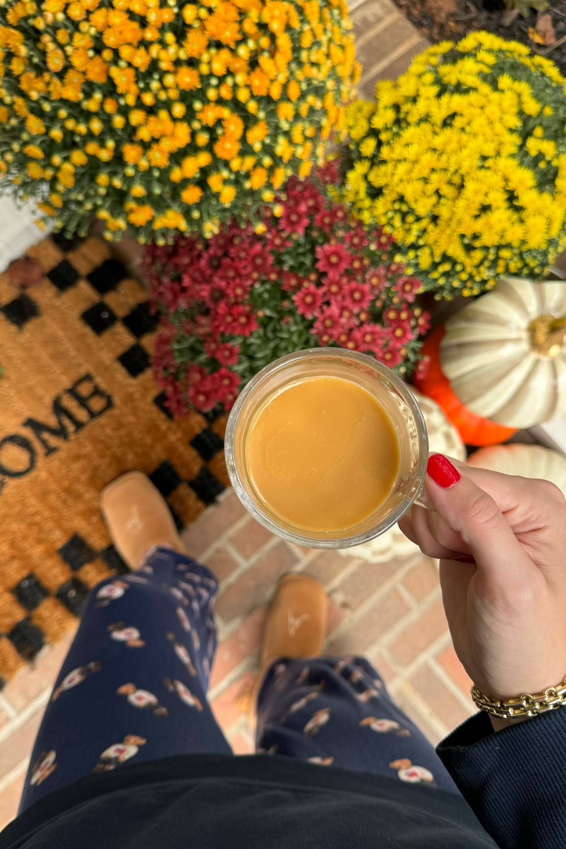 Cozy morning on the porch! These slippers are an investment but they’re SOOO nice! Found these Ralph Lauren pajama pants on sale too. 