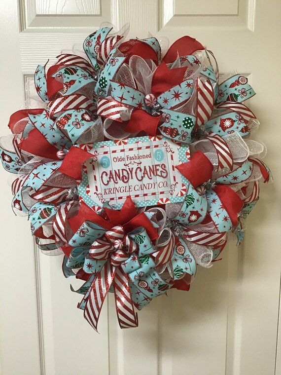 A Christmas Candy Stripe Wreath Peppermint Striped Decor Red | Etsy | Etsy (US)