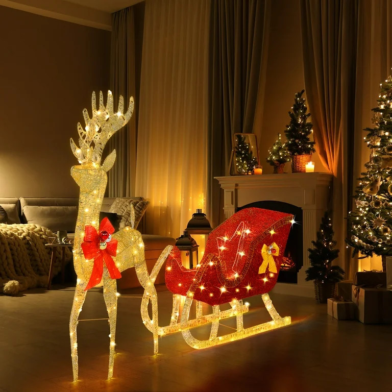 Christmas Reindeer Sleigh Set Outdoor Decoration Holiday Decor LED Lights,Gold Ktaxon | Walmart (US)