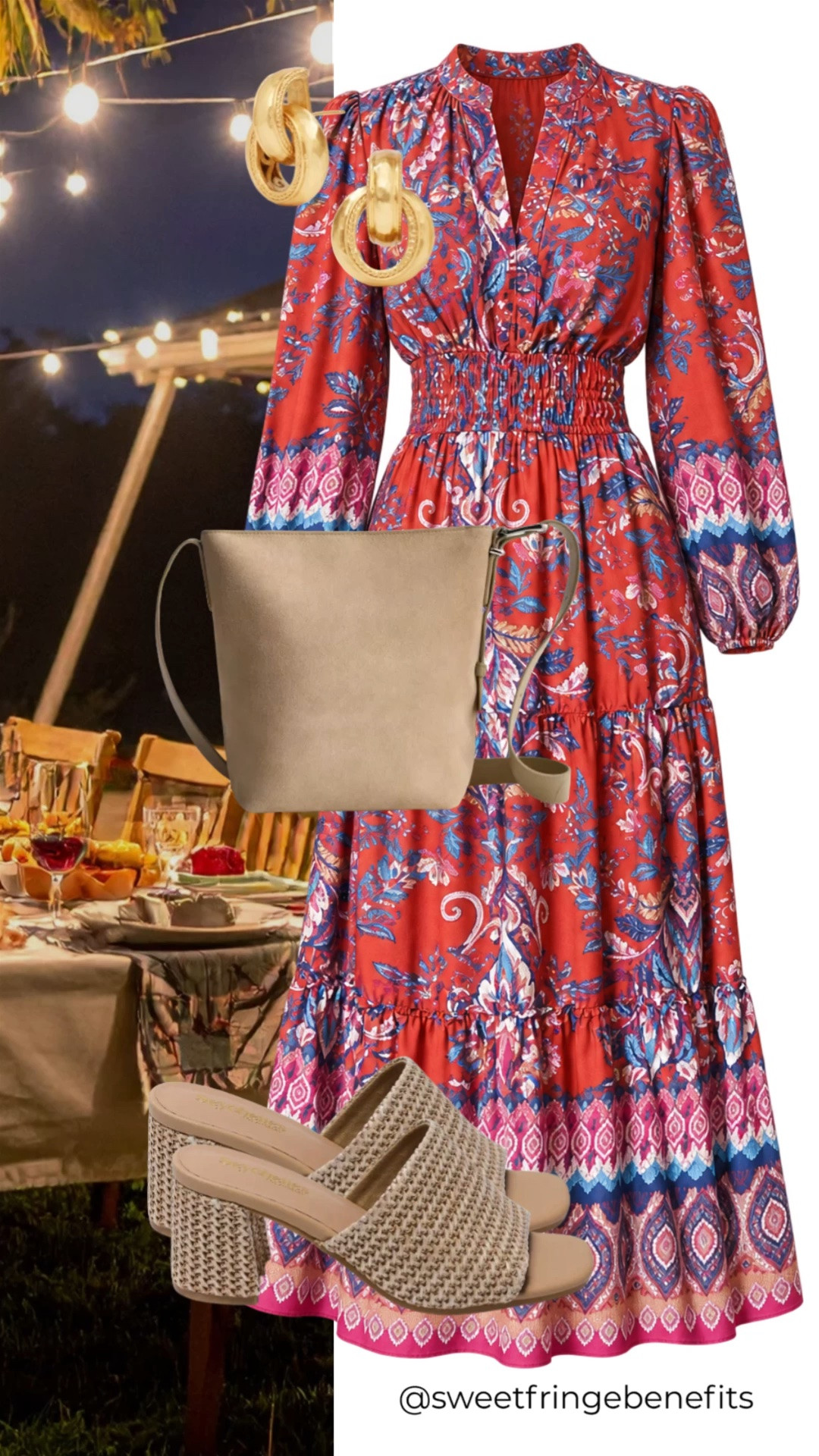 This red paisley maxi dress is made for warm-weather occasions. The defined waist and flowing tiered skirt create a flattering, feminine silhouette, while woven heels and a neutral bag keep the bold print balanced.

💡 LTK MADE EASY
❤️ Heart = Support my posts!
🔖 Save = Get sale & restock alerts
📋 Lists = Keep favorites organized
📲 Share = Send lists and products to a friend. Hello, Christmas List!
💬 Comment = Ask me anything about what I'm wearing.:-)

#LTKWedding #LTKootd #LTKOver40