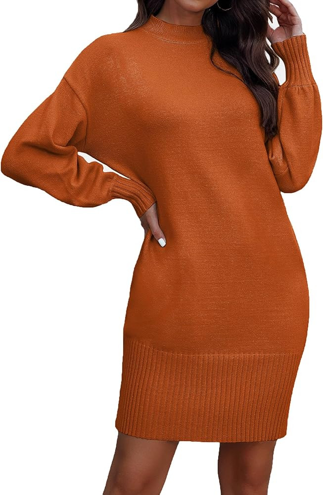 HDLTE Women's Fall Sweaters Dress Oversized Long Lantern Sleeve Casual Baggy Knit Short Dress Pul... | Amazon (US)