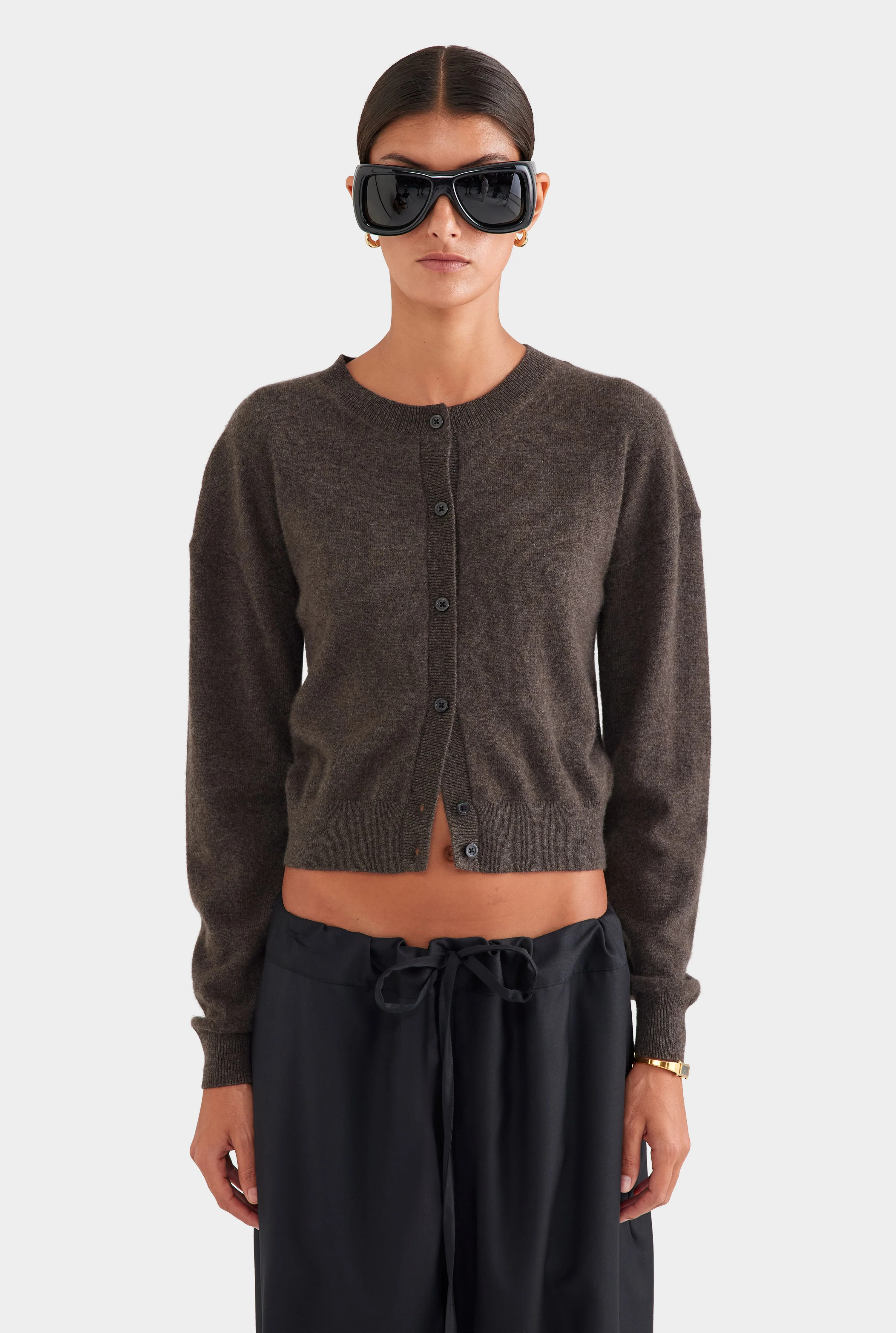 Dropshoulder Cashmere Cardigan Chocolate Marl | Venroy | Venroy AU