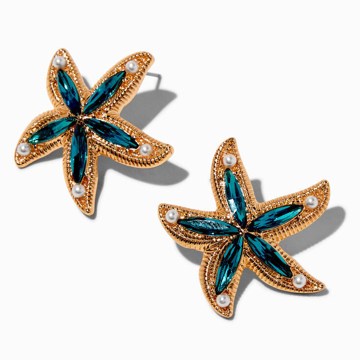 Gold-tone Blue Gem Starfish Stud Earrings | Claire's (UK)
