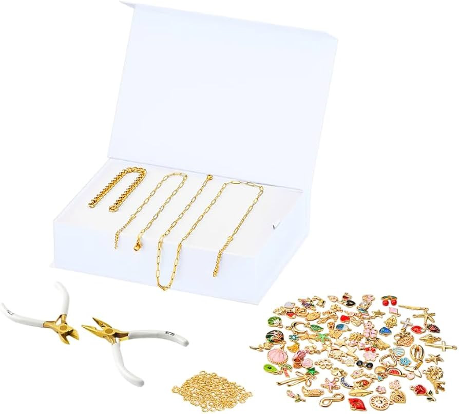 FabuLove Charm Jewelry Kit - DIY Necklace, Bracelet & Ring Set with 100+ Charms, Tools & Jump Rin... | Amazon (US)
