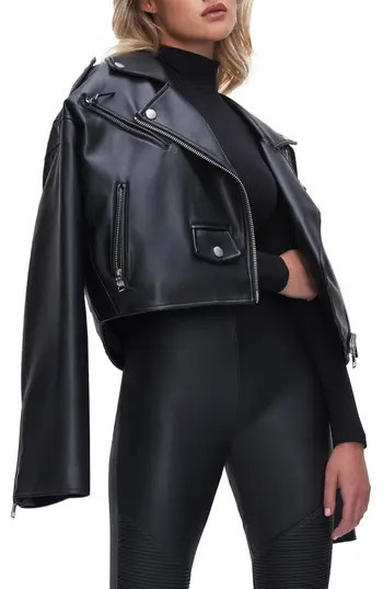 Good American Faux Leather Crop Moto Jacket in Black at Nordstrom Rack, Size Xx-Small/x-Small | Nordstrom Rack