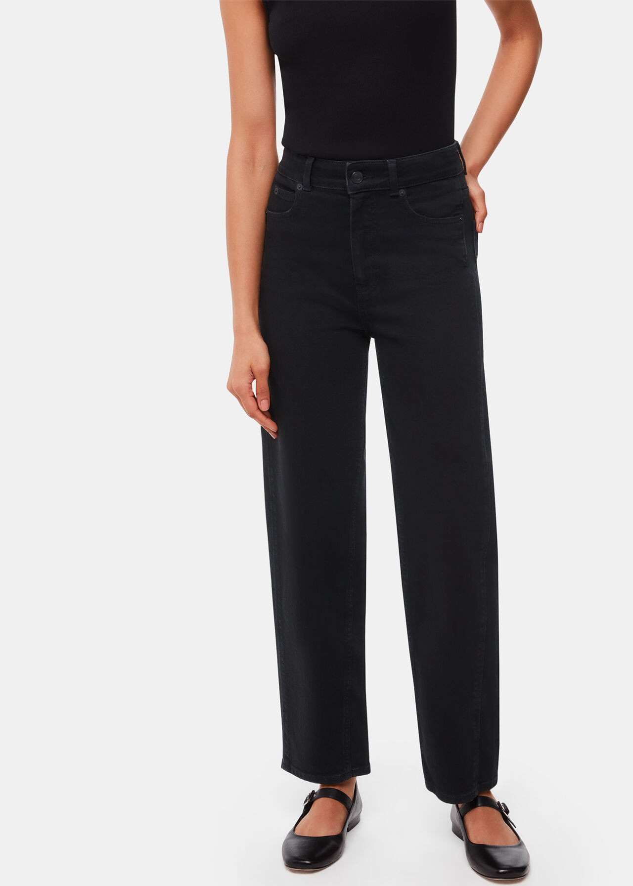 Black High-Waisted Barrel-Leg Jeans | Whistles | | Whistles