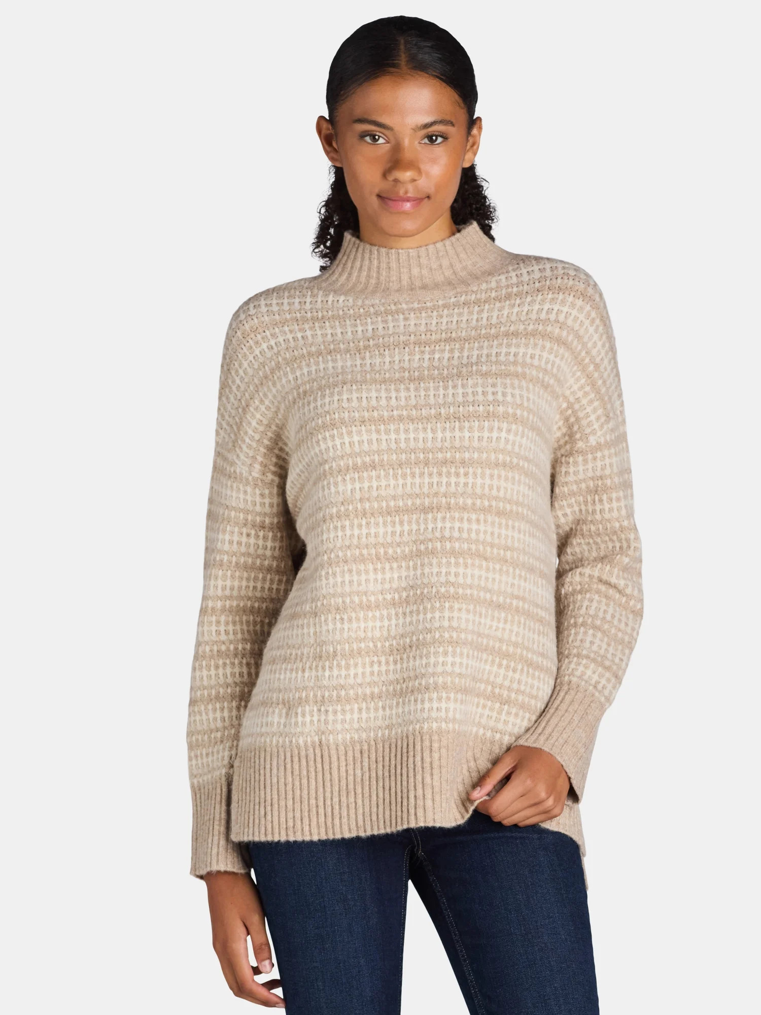 Time and Tru Women's Long Sleeve Textured Mock Neck Pullover Sweater, Sizes XS-XXXL | Walmart (US)