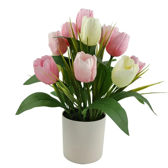 Mainstays Indoor 15.5 inch Artificial Polyester Tulip in Plastics Pot , Pink Color | Walmart (US)