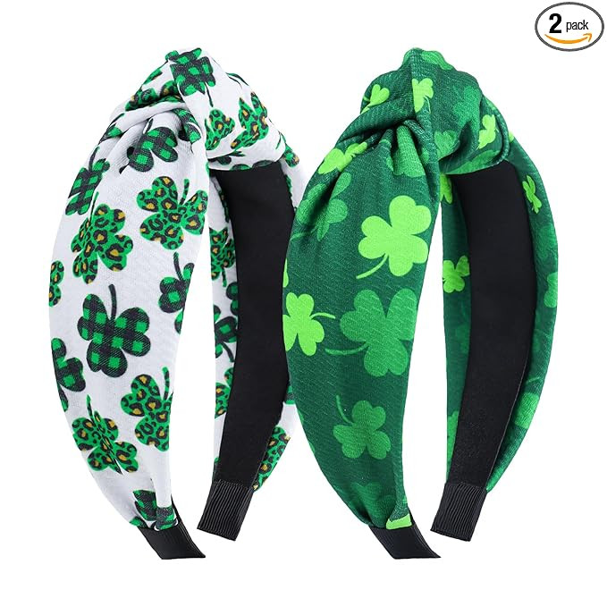 YanJie Knotted Clover Shamrock Headbands - Wide Hair Bands for Women and Girls, St. Patrick's Day... | Amazon (US)