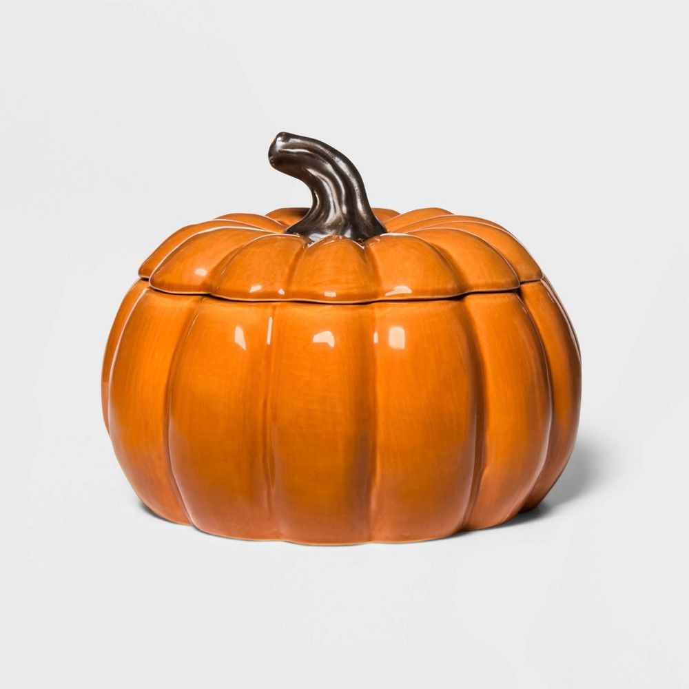 118oz Stoneware Pumpkin Serving Bowl with Lid Orange - Threshold | Target