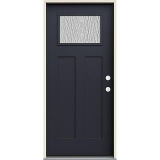 36 in. x 80 in. Left-Hand 1/4 Lite Craftsman Vapor Hammered Glass Black Fiberglass Prehung Front Door | The Home Depot
