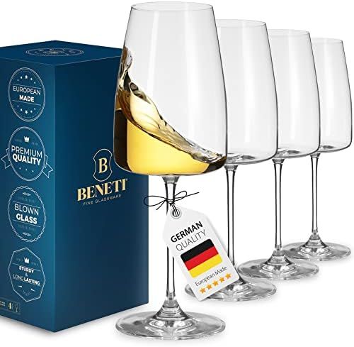 BENETI Exquisite White Wine Glasses [Set of 4] 14 Ounce - Premium Clear Glass Bordeaux Wine Glass... | Amazon (US)